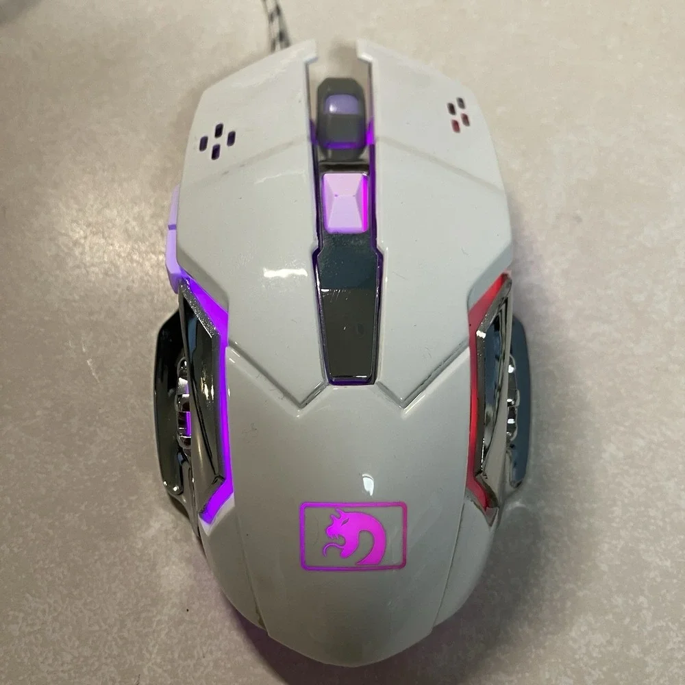 Mamba Snake Wired Gaming Mouse RGB LED White Chrome Braided USB Cable Ergonomic